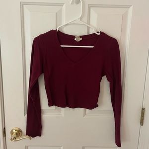Cropped Long Sleeve V-Neck